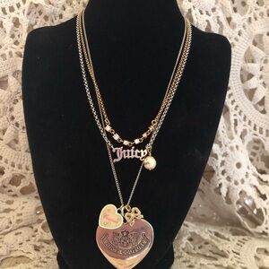 Vintage Juicy Couture Gold and Silver Heart Pendant Necklace